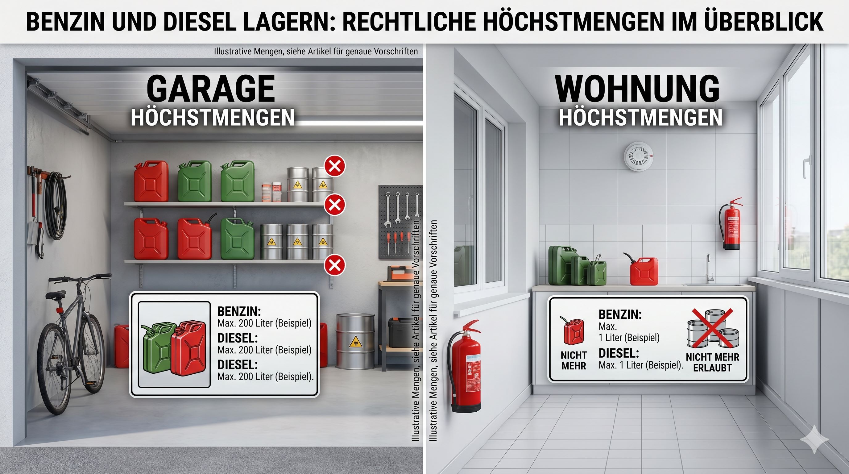 Benzin und Diesel lagern: Rechtliche Höchstmengen in Wohnung und Garage