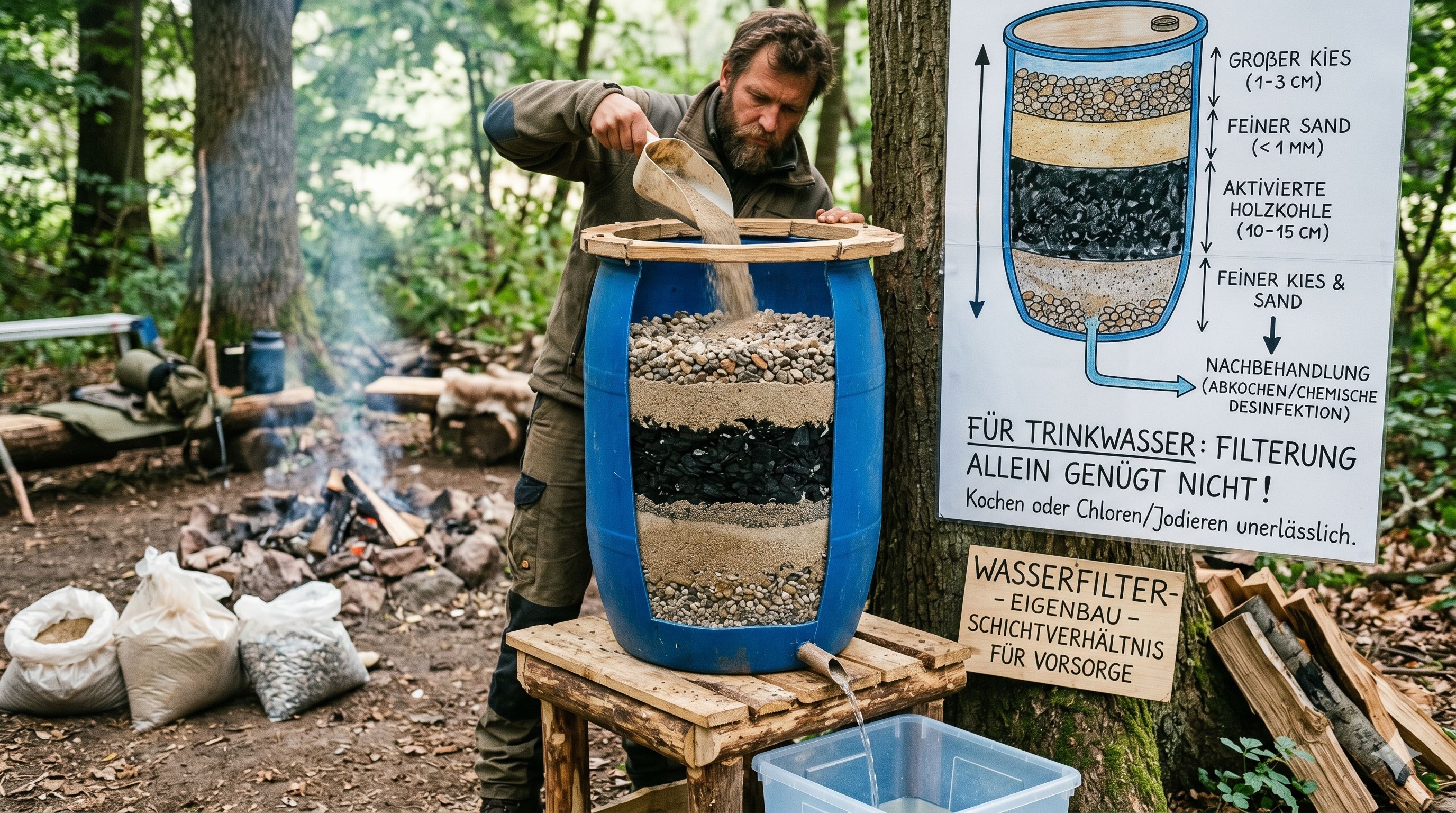DIY-Notfallfilter: Wie man aus Sand, Kohle und Kies einen Vorfilter baut