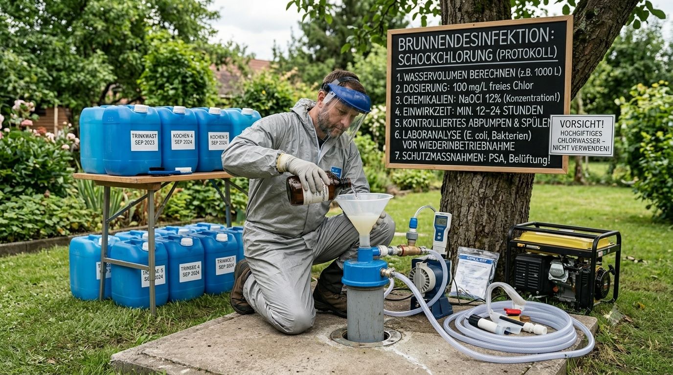 Brunnen-Desinfektion: Schockchlorung nach Hochwasser oder Verunreinigung